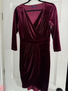 Velvet Wrap Dress in Deep Wine - Women's Elegant Evening Dress